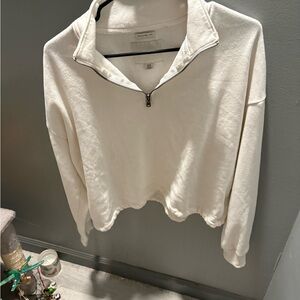 American Eagle Outfitters Cream Quarter-Zip Sweatshirt